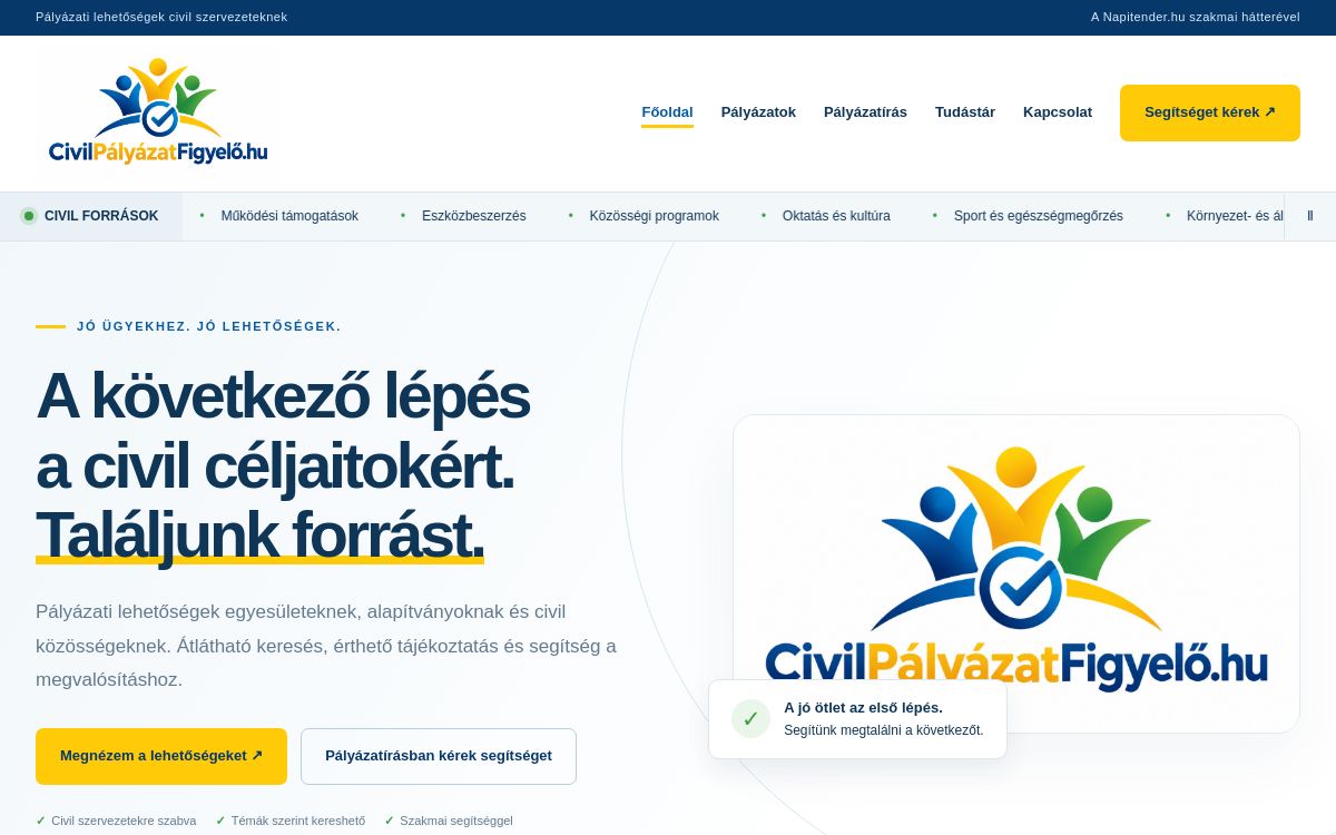 A CivilPályázatFigyelő weboldaltervének nyitóképe